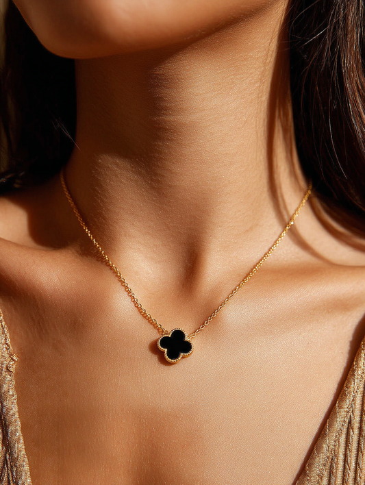 Minimal Black Onyx Floral Necklace
