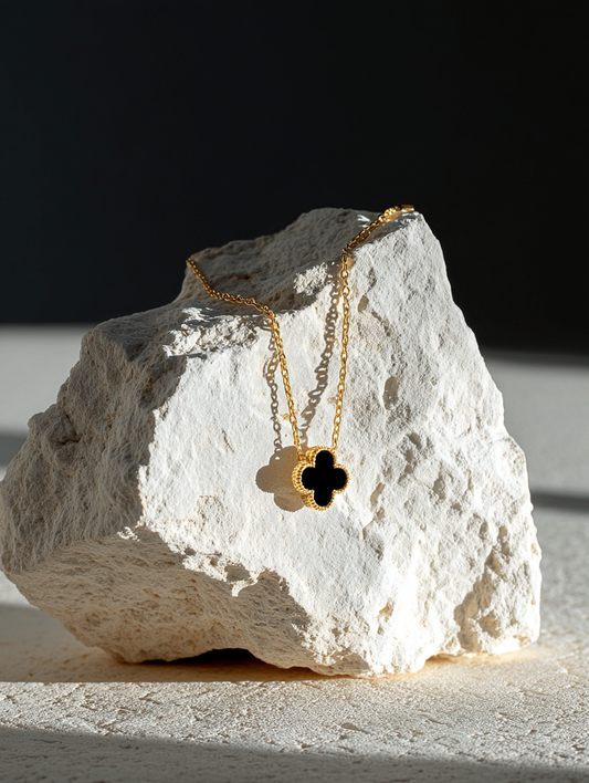 Minimal Black Onyx Floral Necklace